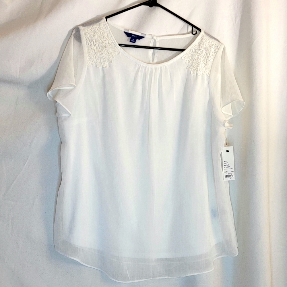 Apt. 9 Crocheted Flutter Sleeve Blouse - Paper White